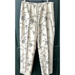 VTG Yves Cosette DEPECHE Mode 100% Silk Pants Sz 6 w/ Black Floral Embroidery